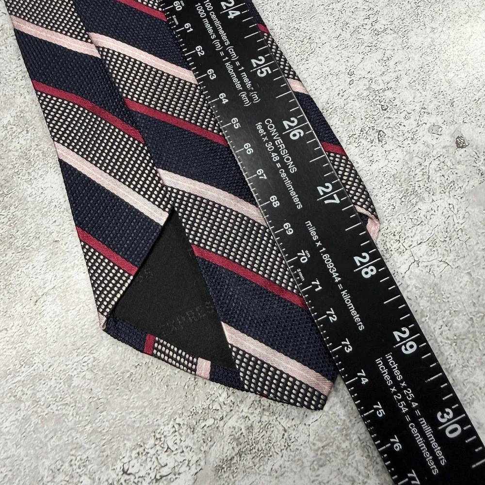 Express Silk Tie Mens One Size Black Striped 100% Silk Made‎ In USA Necktie